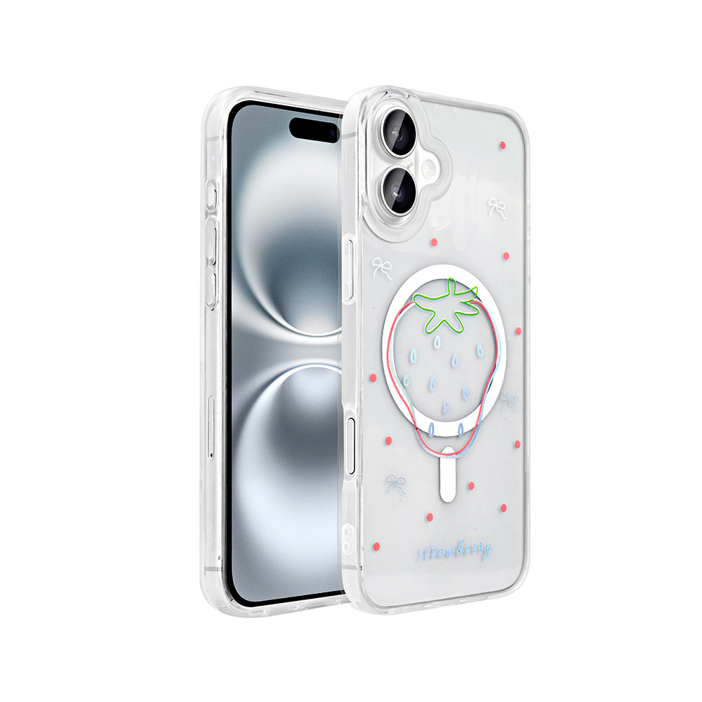 Apple iPhone 16 Kılıf M-Safe Şarj Özellikli Şeffaf Zore Folk Sert Kapak Kalp