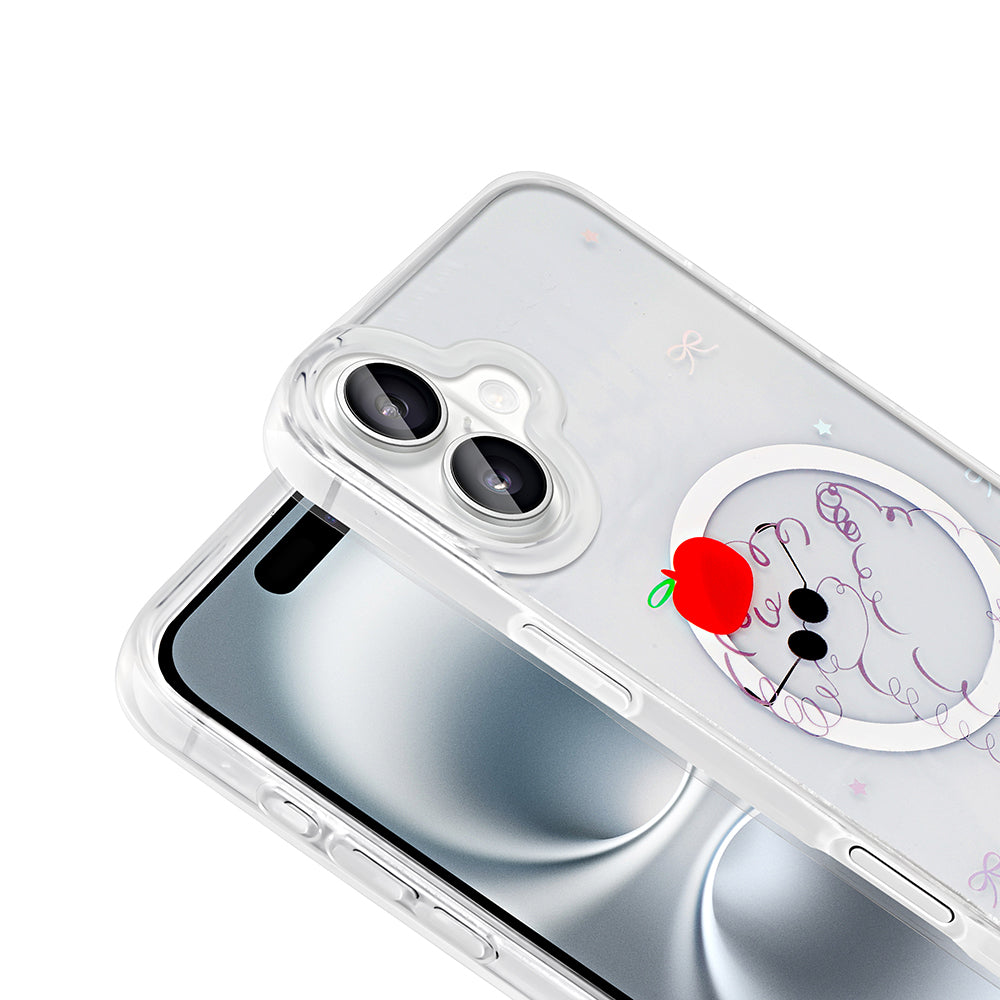 Apple iPhone 16 Kılıf M-Safe Şarj Özellikli Şeffaf Zore Folk Sert Kapak Papatya