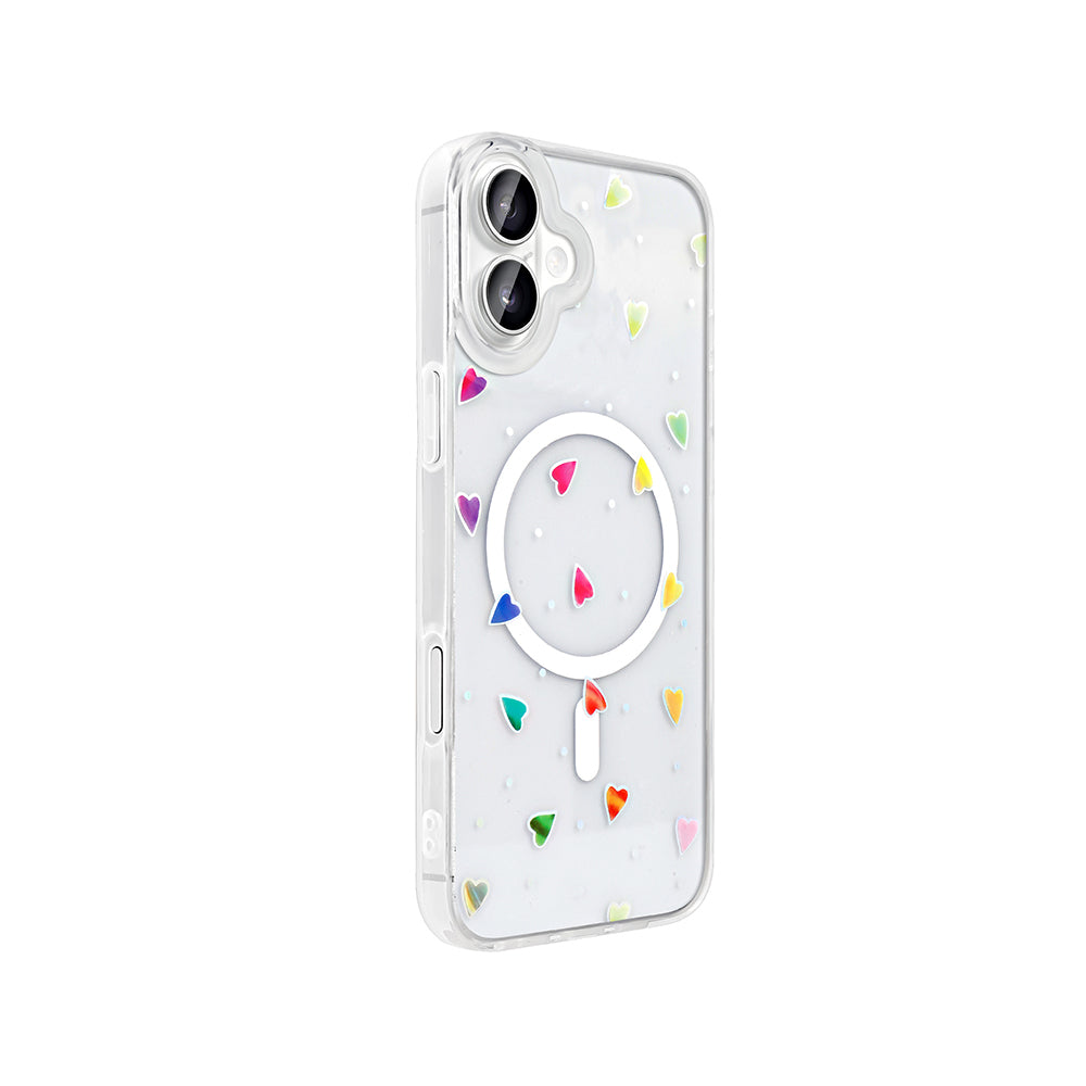 Apple iPhone 16 Kılıf M-Safe Şarj Özellikli Şeffaf Zore Folk Sert Kapak Papatya