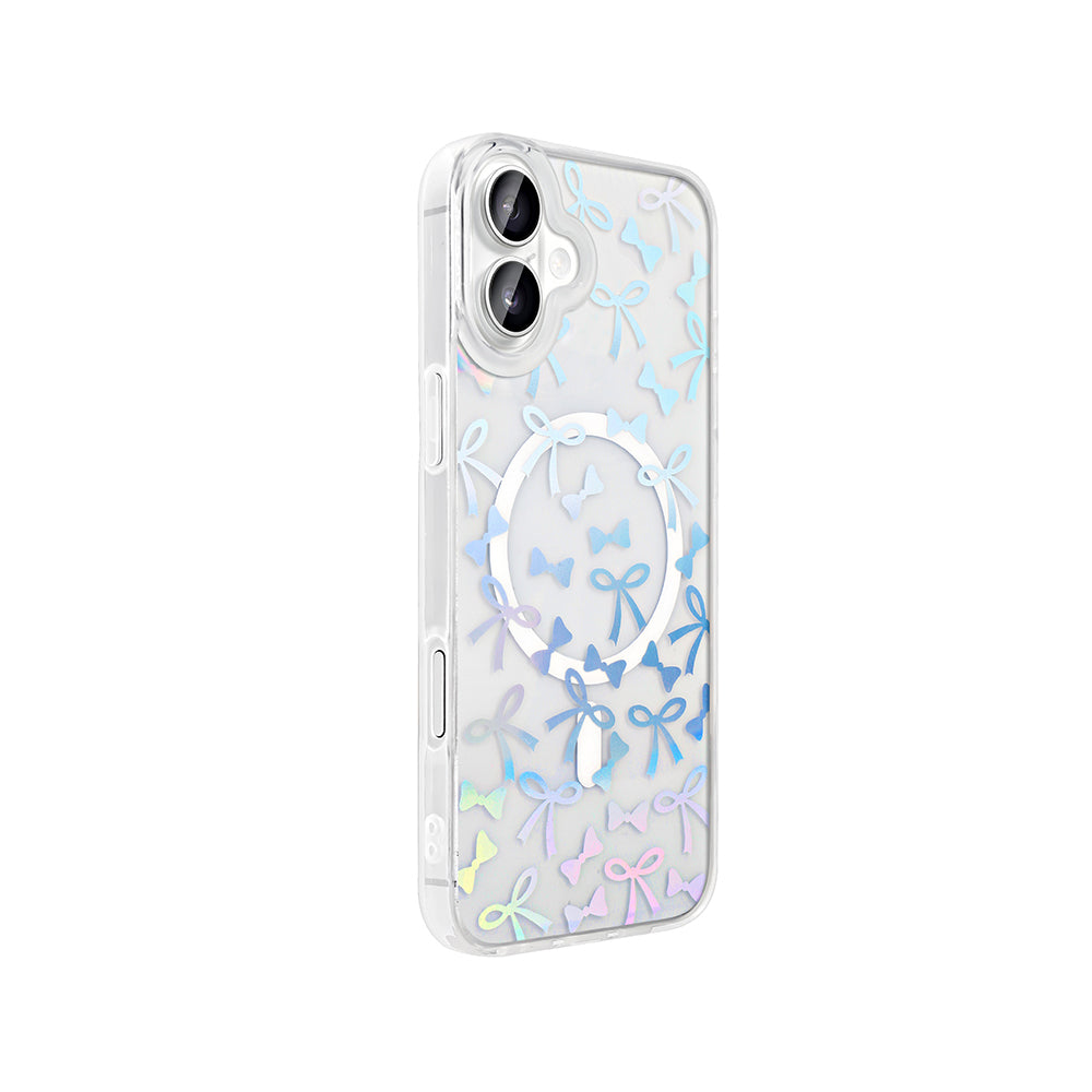 Apple iPhone 16 Kılıf M-Safe Şarj Özellikli Şeffaf Zore Folk Sert Kapak Fiyonk