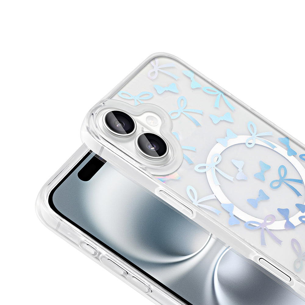 Apple iPhone 16 Kılıf M-Safe Şarj Özellikli Şeffaf Zore Folk Sert Kapak Çilek