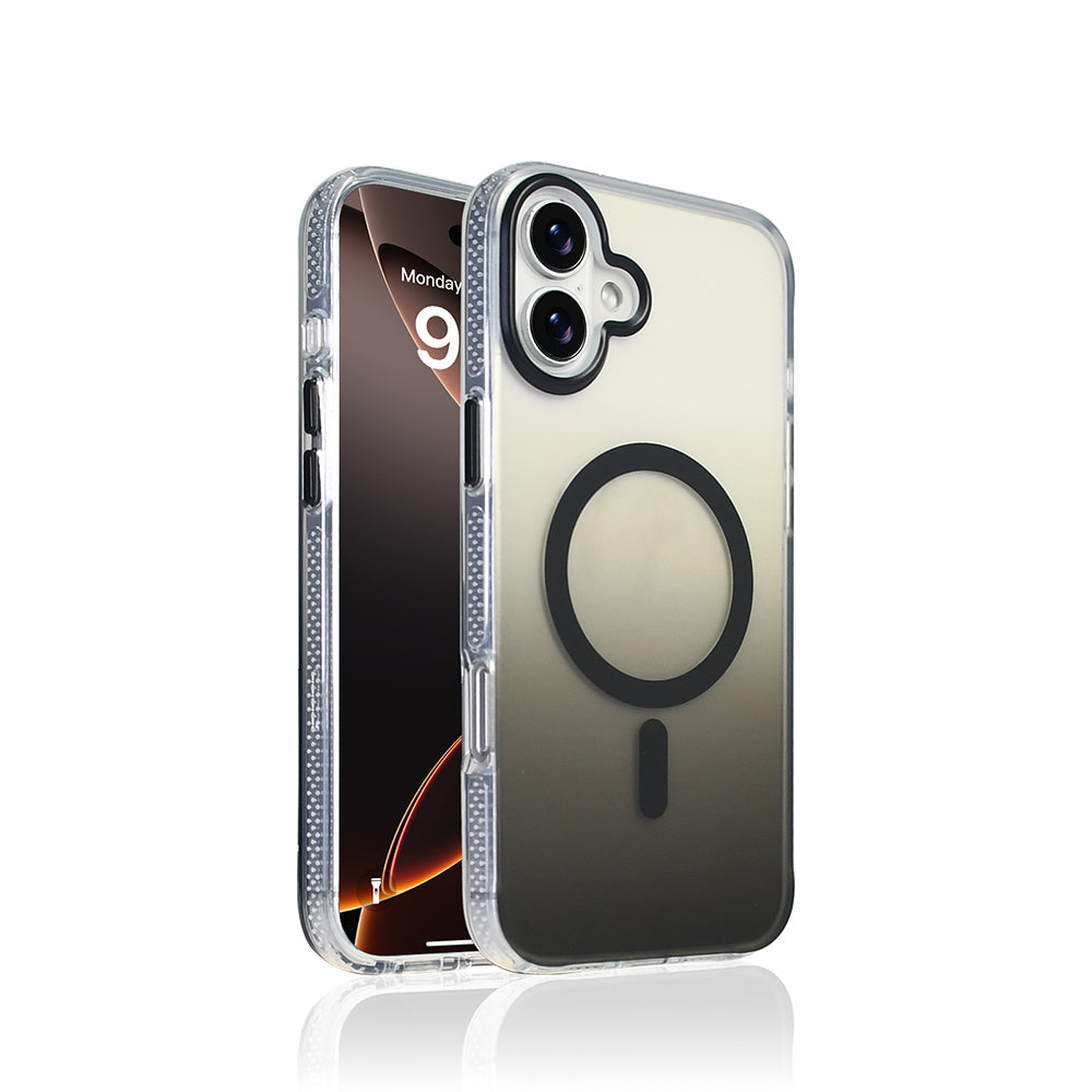 Apple iPhone 16 Kılıf M-safe Şarj Özellikli Transparan Renk Geçişli Zore Toros Kapak Gri
