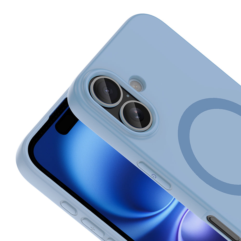 Apple iPhone 16 Kılıf M-Safe Şarj Özellikli Zore Aris Silikon Kapak Baby Blue