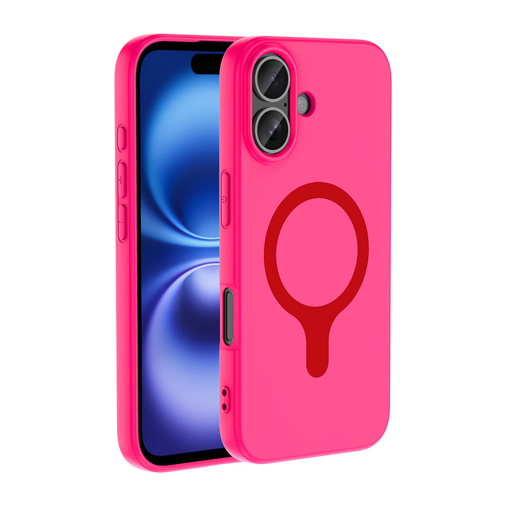 Apple iPhone 16 Kılıf M-Safe Şarj Özellikli Zore Aris Silikon Kapak Koyu Pembe