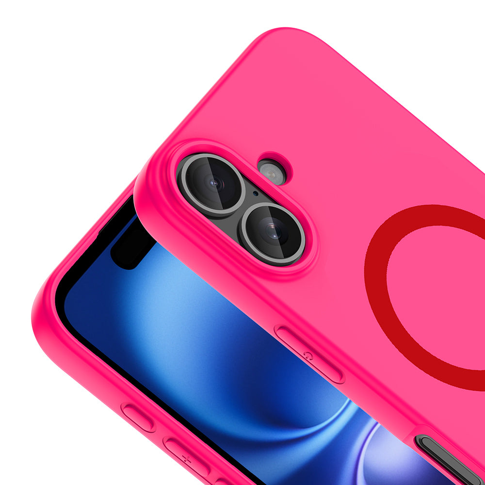 Apple iPhone 16 Kılıf M-Safe Şarj Özellikli Zore Aris Silikon Kapak Koyu Pembe