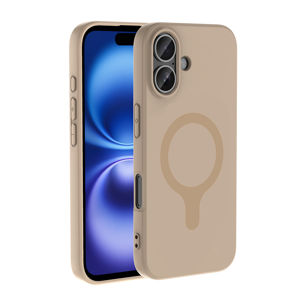 Apple iPhone 16 Kılıf M-Safe Şarj Özellikli Zore Aris Silikon Kapak Krem