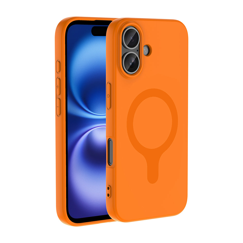 Apple iPhone 16 Kılıf M-Safe Şarj Özellikli Zore Aris Silikon Kapak Turuncu