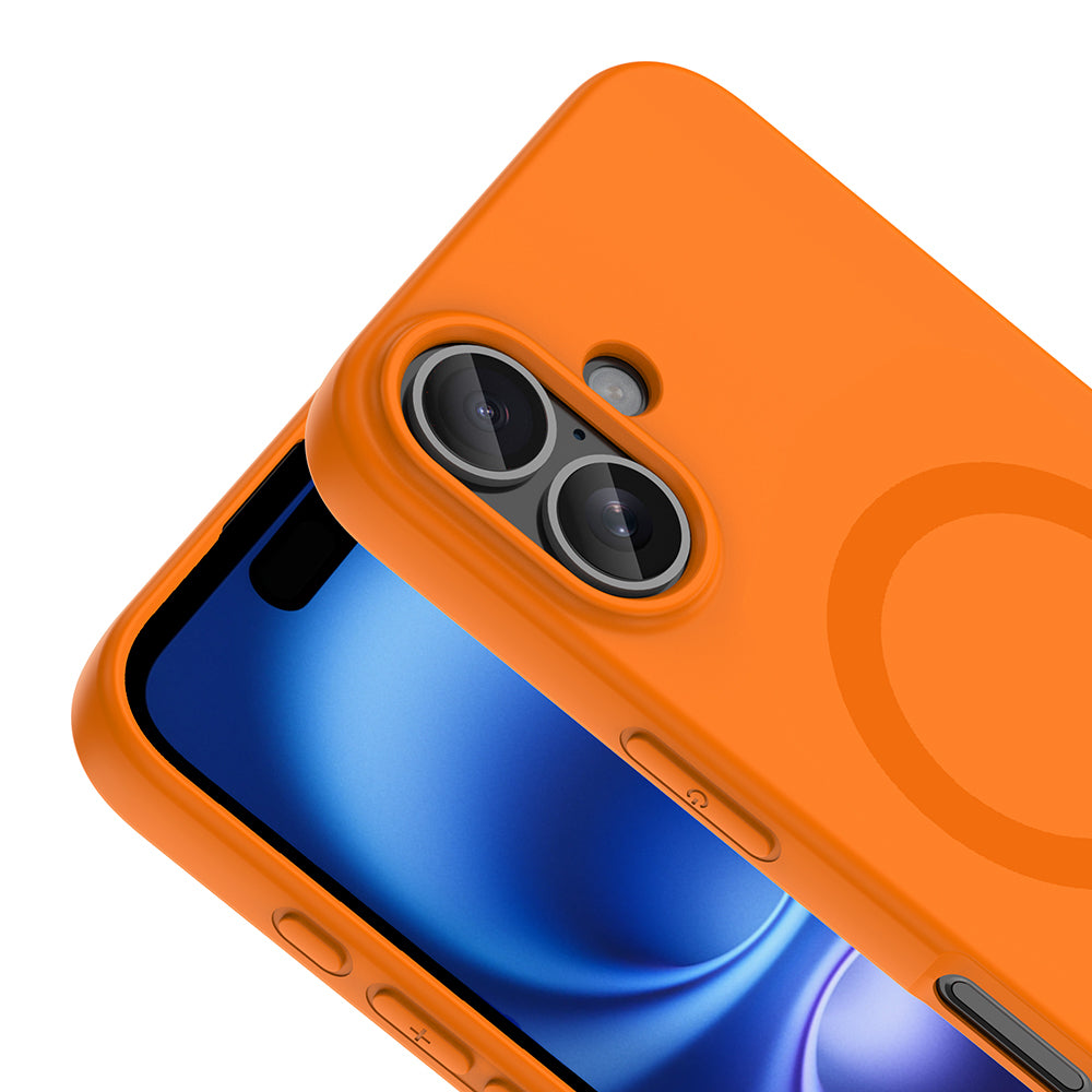 Apple iPhone 16 Kılıf M-Safe Şarj Özellikli Zore Aris Silikon Kapak Turuncu