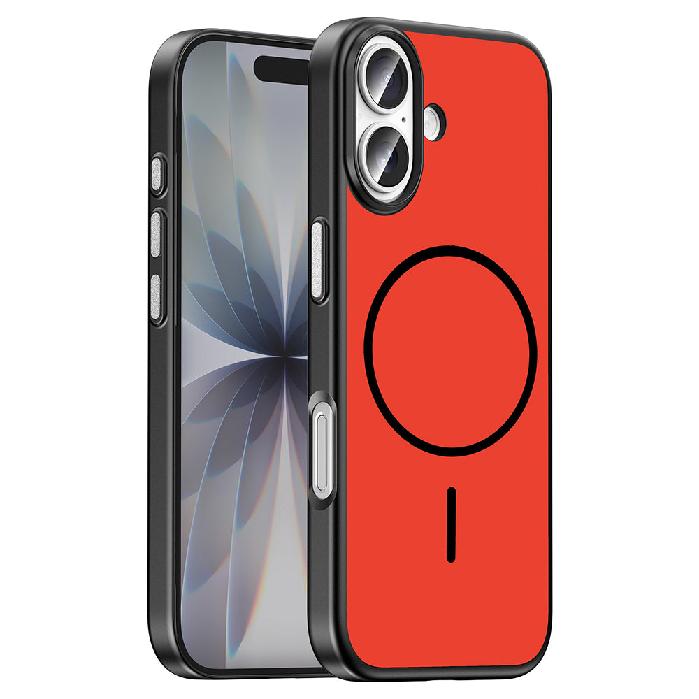 Apple iPhone 16 Kılıf M-Safe Şarj Özellikli Zore Lora PC Kapak Kırmızı-Gri