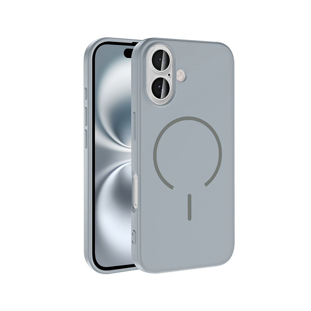 Apple iPhone 16 Kılıf M-safe Şarj Özellikli Zore Meta Kapak Titanyum-Gri