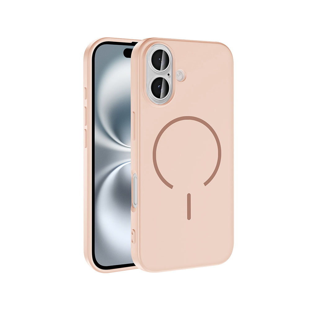 Apple iPhone 16 Kılıf M-safe Şarj Özellikli Zore Meta Kapak Rose Pembe