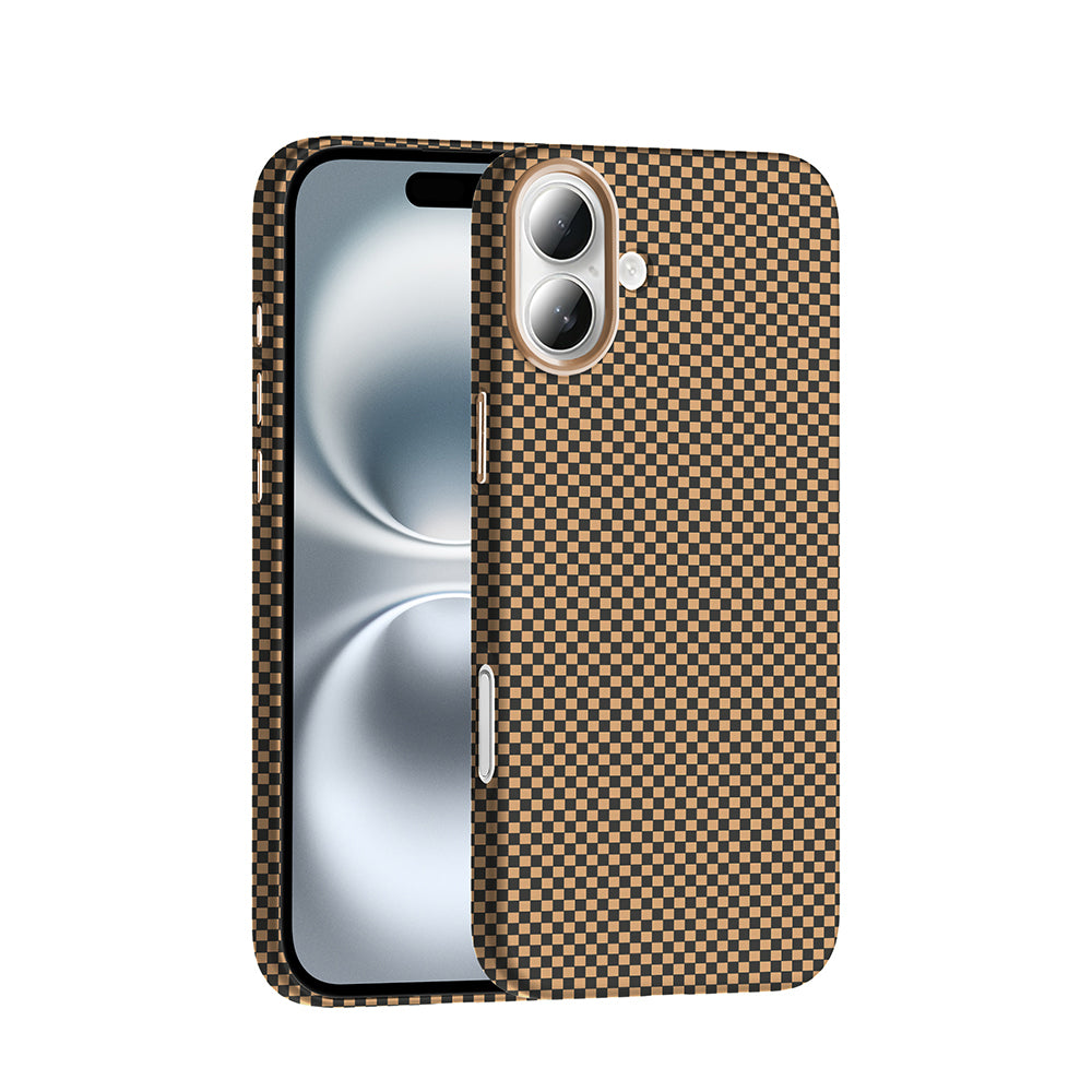 Apple iPhone 16 Kılıf M-safe Şarj Özellikli Karbon Fiber Görünümlü Zore Gros Kapak Desert Titanyum