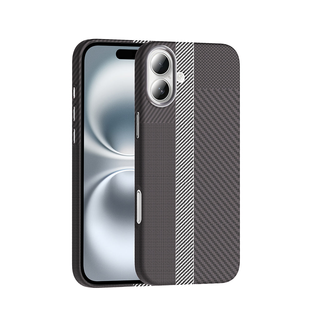 Apple iPhone 16 Kılıf M-safe Şarj Özellikli Karbon Fiber Görünümlü Zore Gros Kapak Gri-Siyah