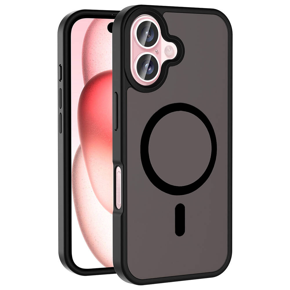 Apple iPhone 16 Kılıf M-safe Şarj Özellikli Mat Arka Yüzey Zore Sio Kapak Siyah