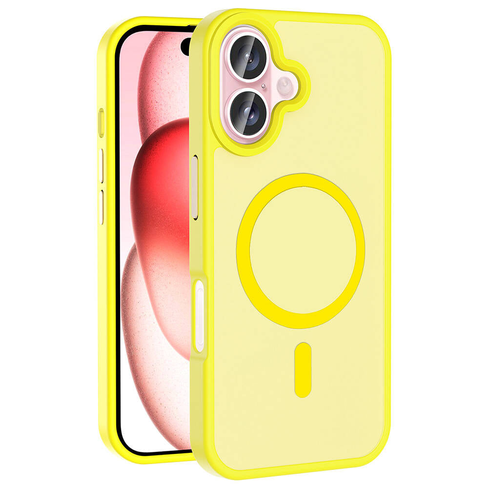 Apple iPhone 16 Kılıf M-safe Şarj Özellikli Mat Arka Yüzey Zore Sio Kapak Sarı