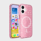 Apple iPhone 16 Kılıf M-safe Şarj Özellikli Parlayan Simli Saydam Renkli Zore Allstar Kapak Pembe