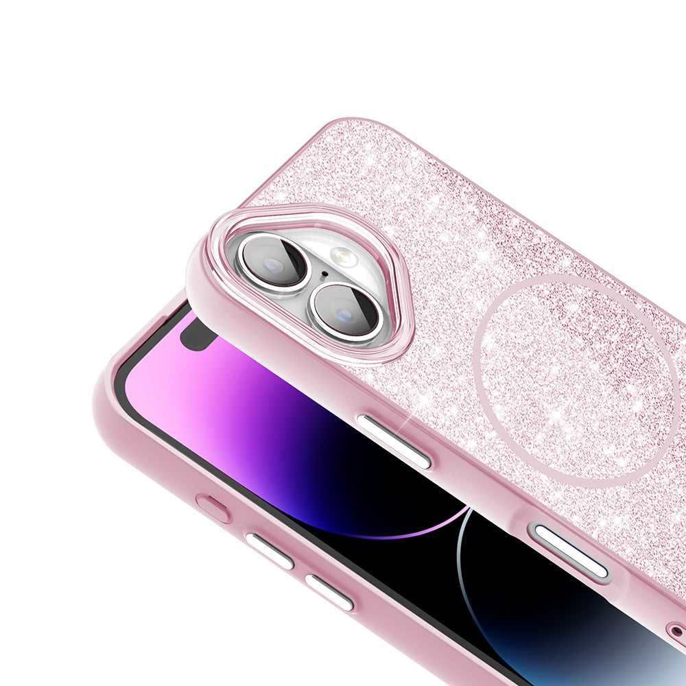 Apple iPhone 16 Kılıf M-safe Şarj Özellikli Parlayan Simli Zore Okso Kapak Derin Mor