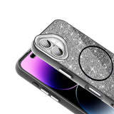 Apple iPhone 16 Kılıf M-safe Şarj Özellikli Parlayan Simli Zore Okso Kapak Siyah