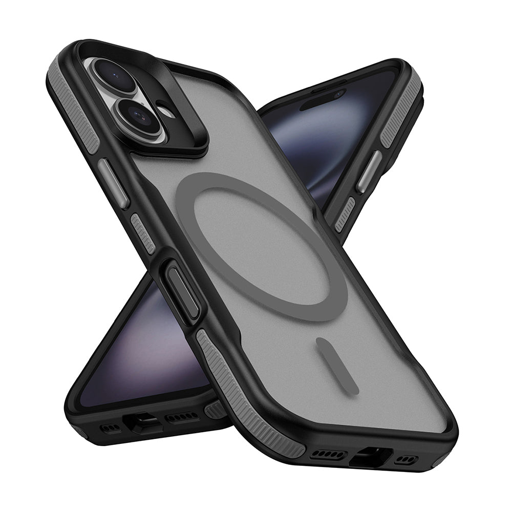 Apple iPhone 16 Kılıf M-safe Şarj Özellikli Renkli Kenar Airbag Şeritli Zore Lamer Kapak Gri