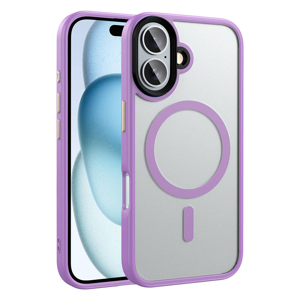 Apple iPhone 16 Kılıf Mat Arka Yüzey Wireless Şarj Özellikli Zore Flet M-safe Kapak Desert Titanyum