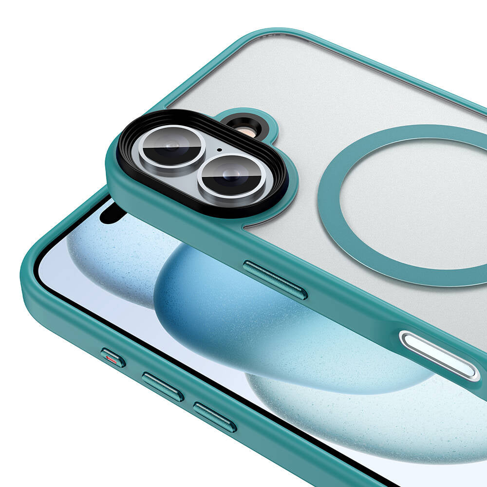 Apple iPhone 16 Kılıf Mat Arka Yüzey Wireless Şarj Özellikli Zore Flet M-safe Kapak Gümüş