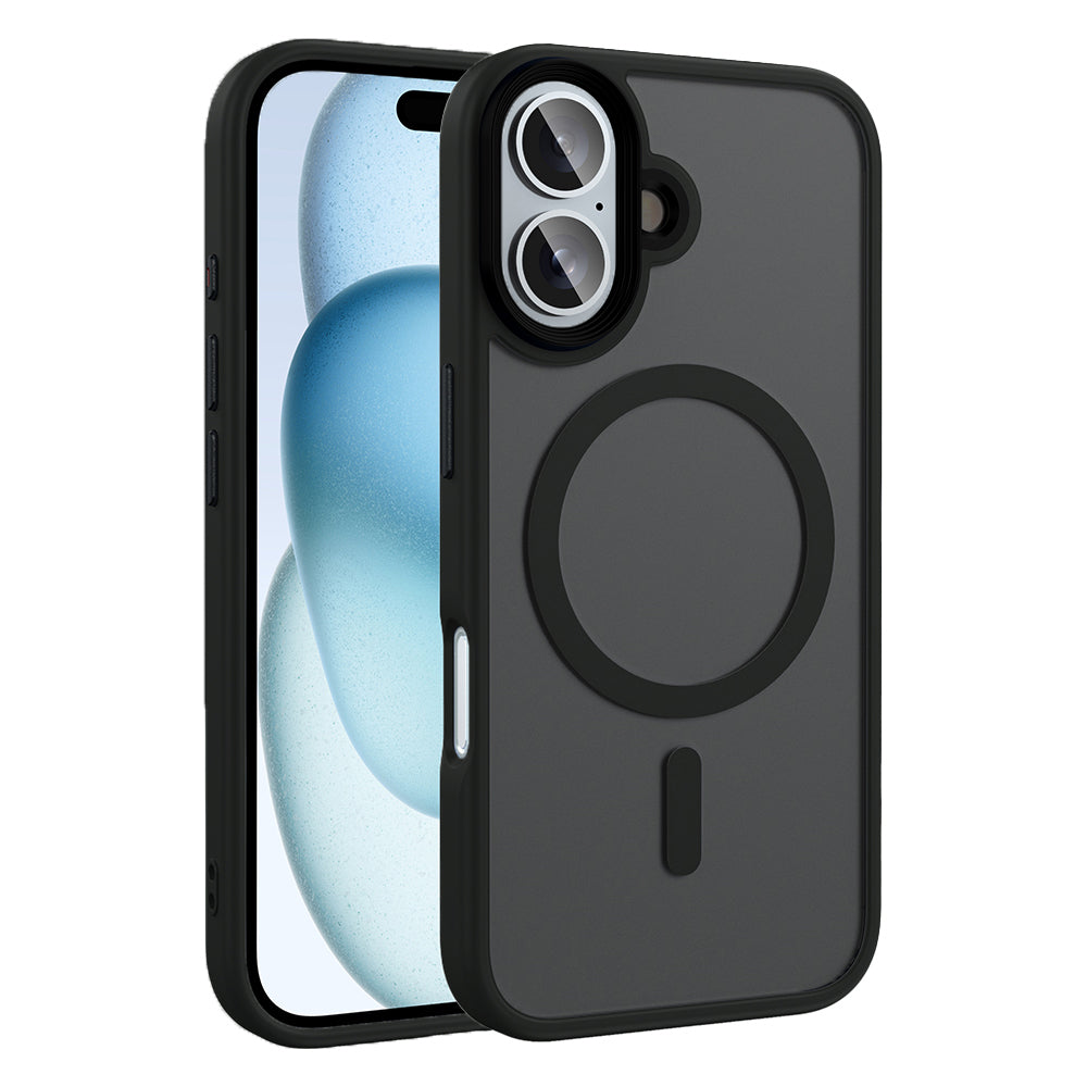 Apple iPhone 16 Kılıf Mat Arka Yüzey Wireless Şarj Özellikli Zore Flet M-safe Kapak Siyah