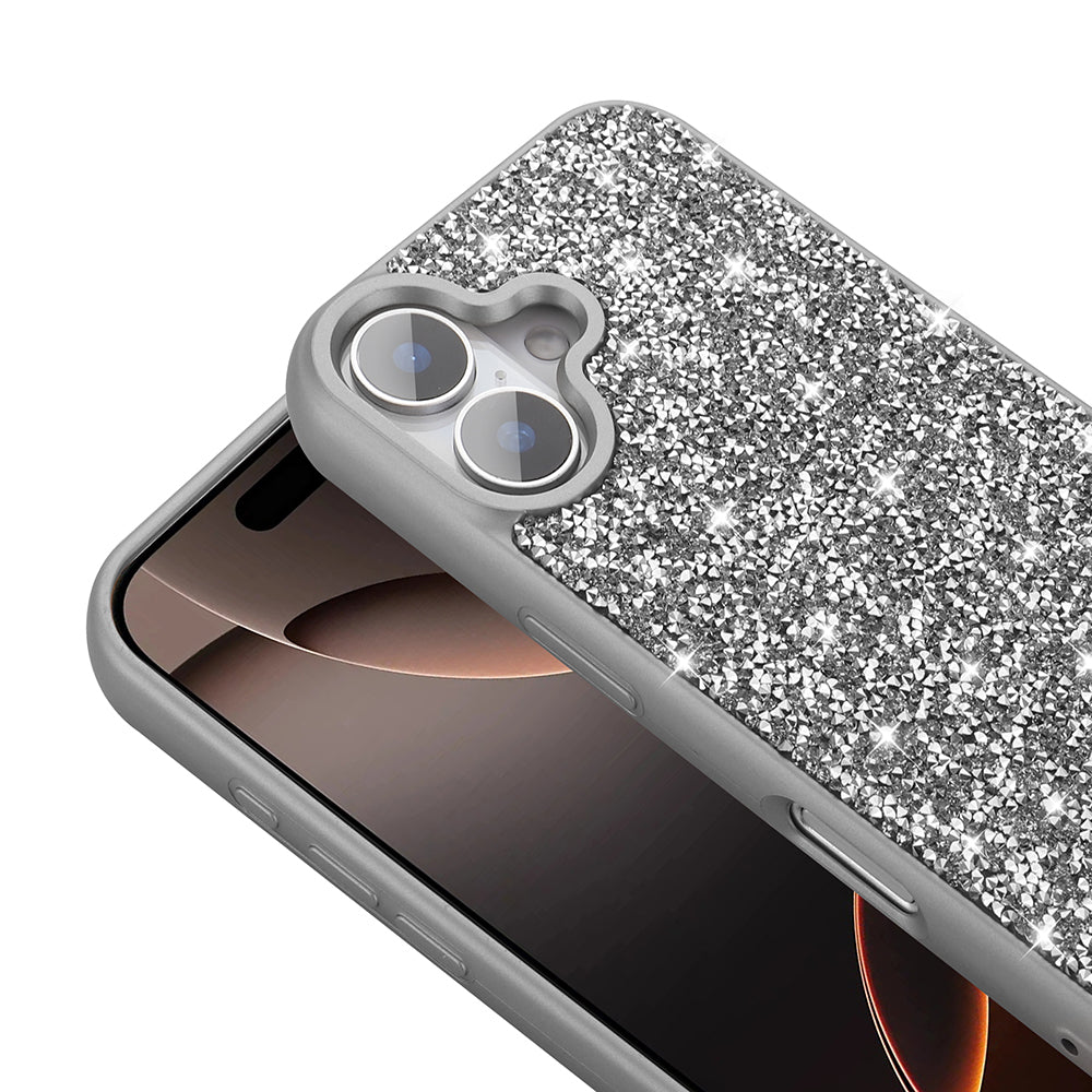 Apple iPhone 16 Kılıf Parlak Taşlı Tasarım Zore Pırlanta Kapak Lila