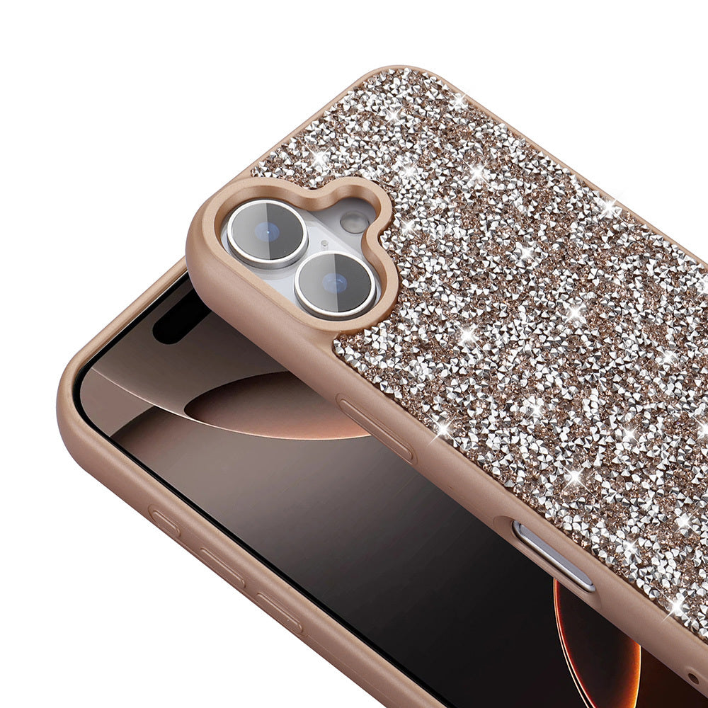 Apple iPhone 16 Kılıf Parlak Taşlı Tasarım Zore Pırlanta Kapak Pembe