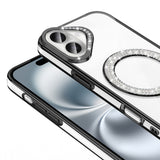 Apple iPhone 16 Kılıf Pırlanta Taş Tasarımlı M-safe Şarj Özellikli Zore Karetta Silikon Kapak Rose Gold