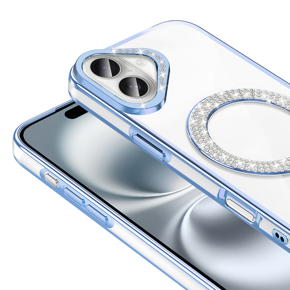 Apple iPhone 16 Kılıf Pırlanta Taş Tasarımlı M-safe Şarj Özellikli Zore Karetta Silikon Kapak Gold
