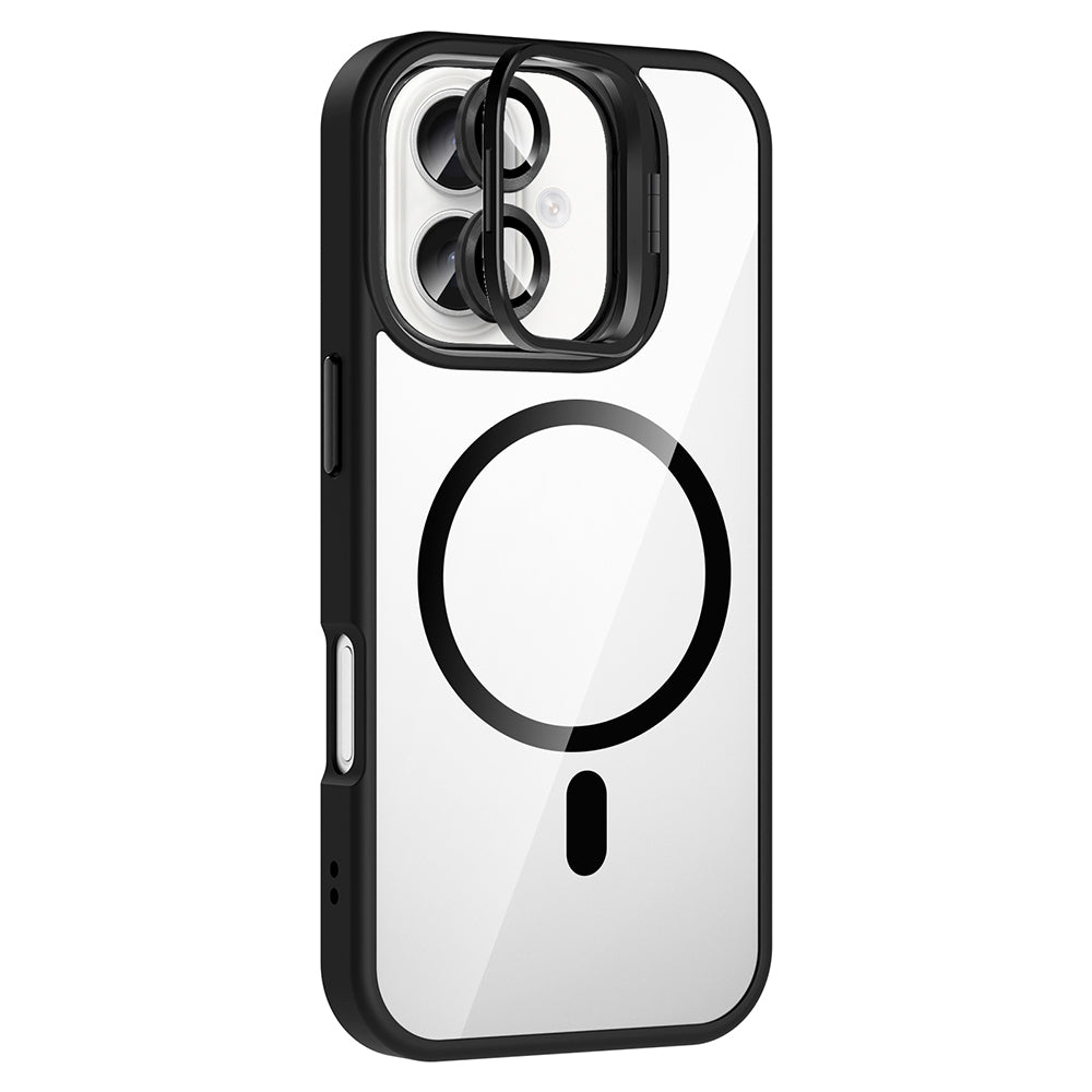 Apple iPhone 16 Kılıf Standlı ve Kamera Lens Hediyeli M-Safe Şarj Özellikli Zore Etro Kapak Gri