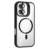 Apple iPhone 16 Kılıf Standlı ve Kamera Lens Hediyeli M-Safe Şarj Özellikli Zore Etro Kapak Lacivert