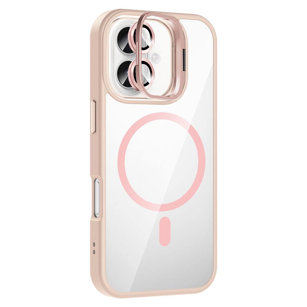 Apple iPhone 16 Kılıf Standlı ve Kamera Lens Hediyeli M-Safe Şarj Özellikli Zore Etro Kapak Lacivert