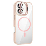 Apple iPhone 16 Kılıf Standlı ve Kamera Lens Hediyeli M-Safe Şarj Özellikli Zore Etro Kapak Pembe