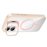 Apple iPhone 16 Kılıf Standlı ve Kamera Lens Hediyeli M-Safe Şarj Özellikli Zore Etro Kapak Pembe