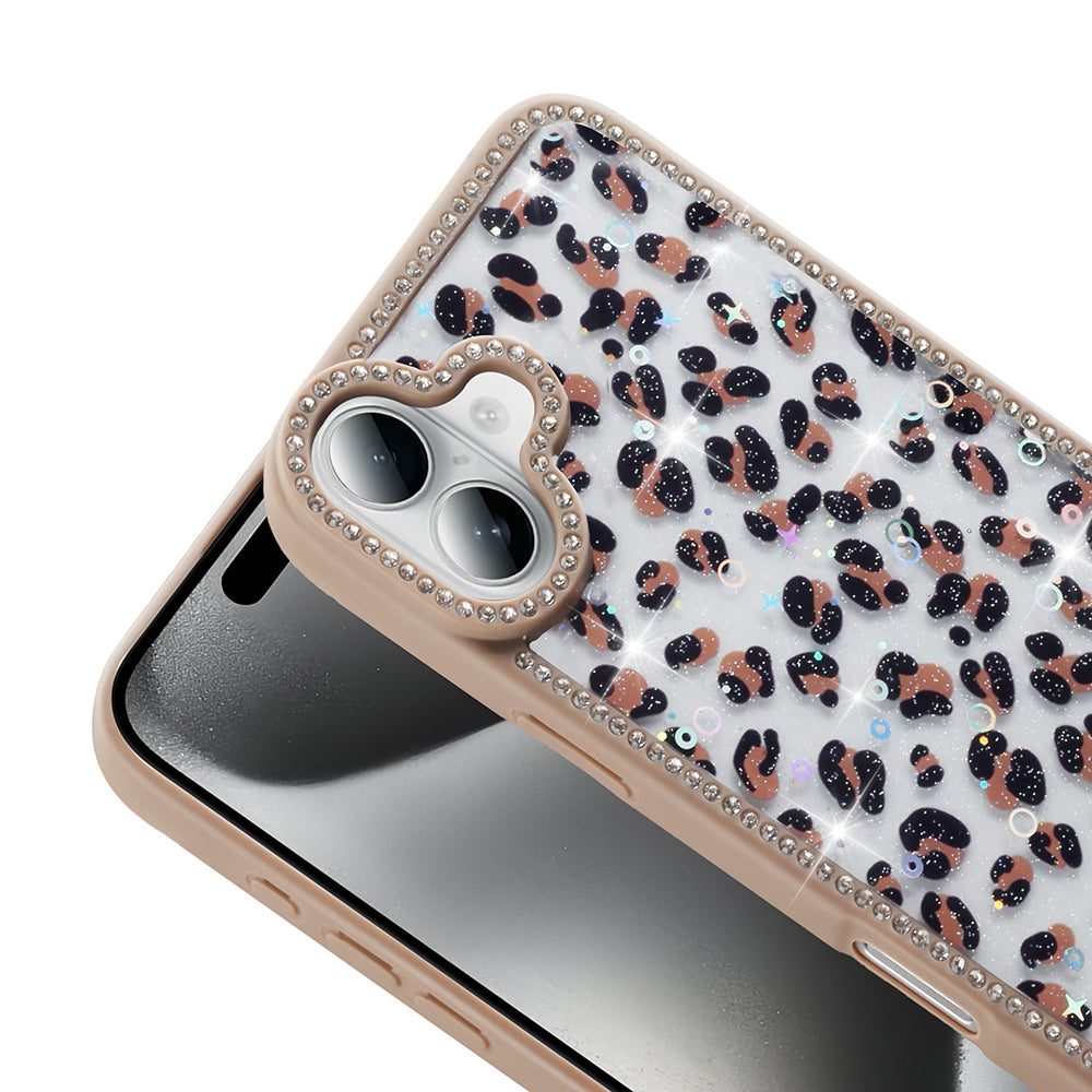 Apple iPhone 16 Kılıf Taşlı ve Simli Tasarım Zore Azra Kapak Pembe
