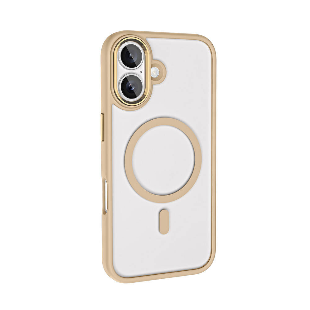 Apple iPhone 16 Kılıf Wireless Şarj Özellikli Zore Krom M-safe Silikon Kapak Pembe