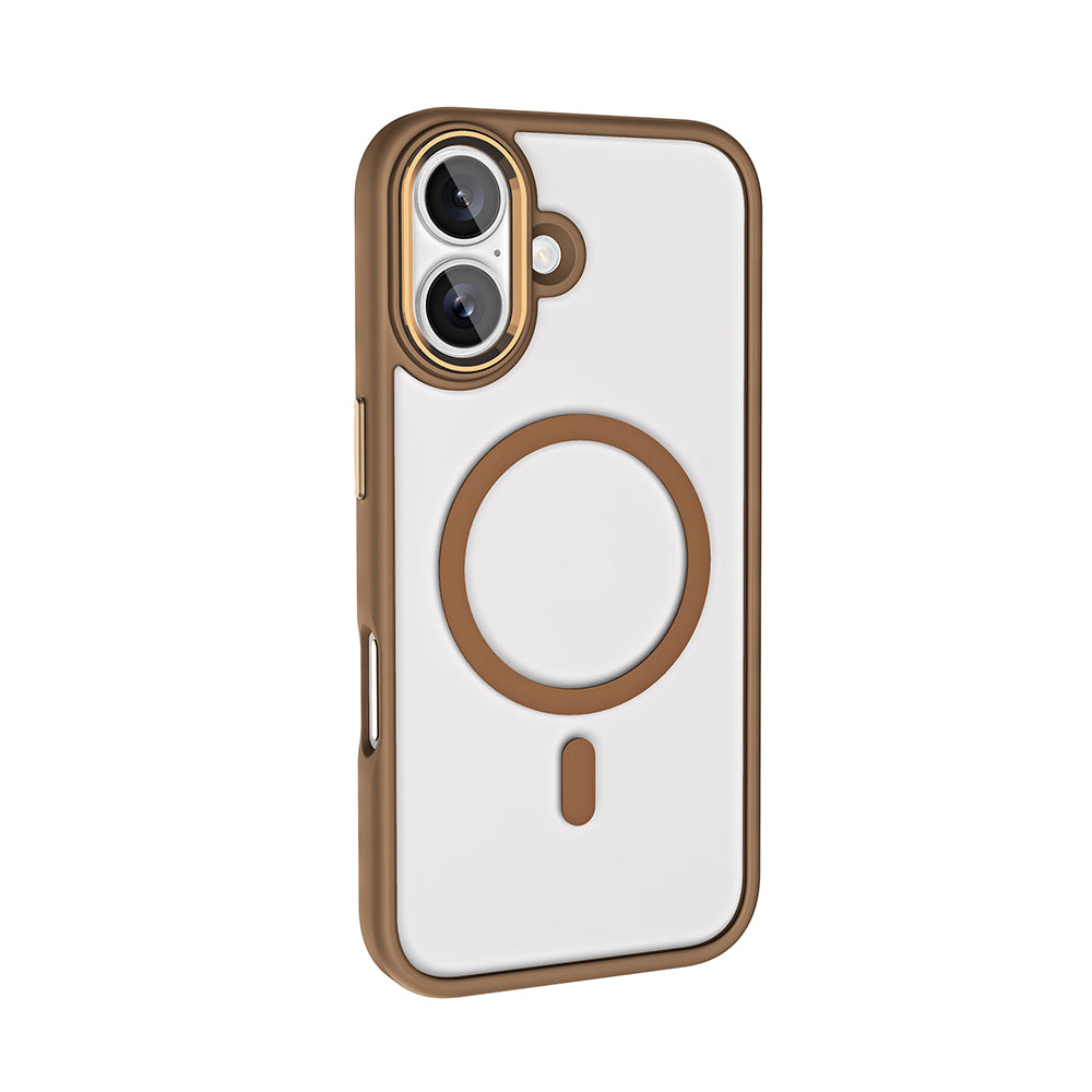 Apple iPhone 16 Kılıf Wireless Şarj Özellikli Zore Krom M-safe Silikon Kapak Rose Gold