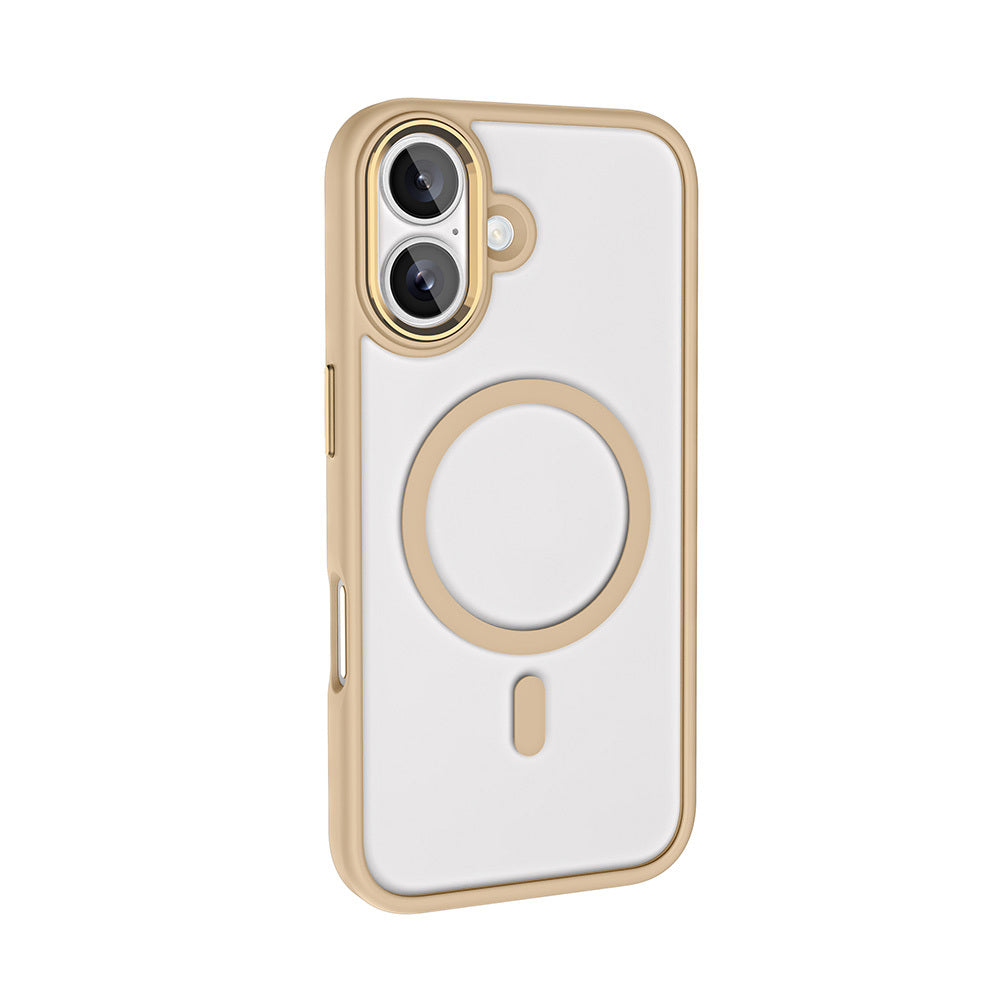 Apple iPhone 16 Kılıf Wireless Şarj Özellikli Zore Krom M-safe Silikon Kapak Gold