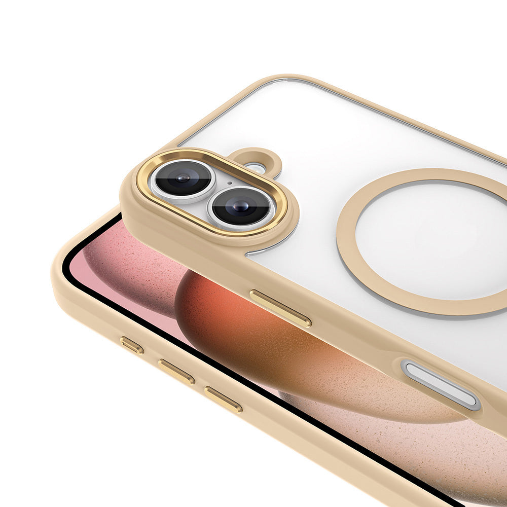 Apple iPhone 16 Kılıf Wireless Şarj Özellikli Zore Krom M-safe Silikon Kapak Rose Gold