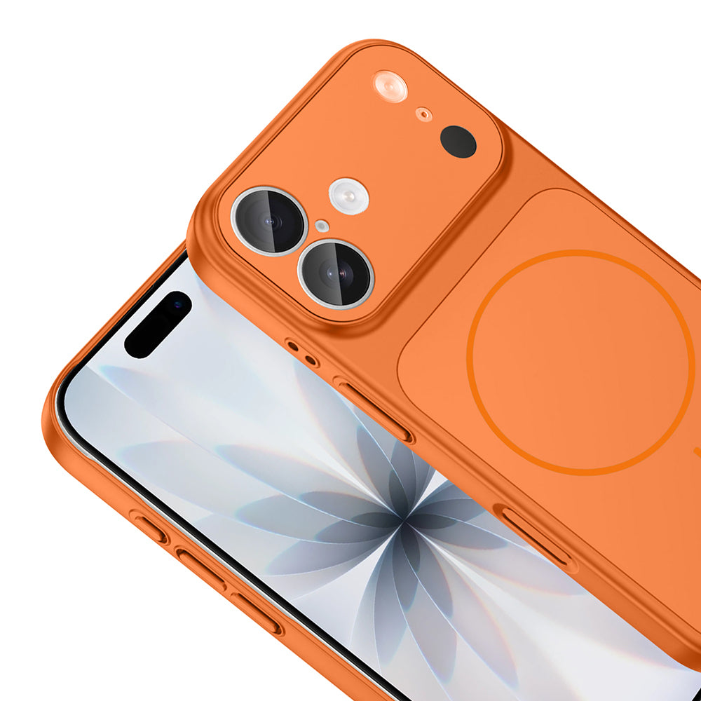 Apple iPhone 16 Kılıf Zore M-Safe Şarj Özellikli Kamera Korumalı Formen Kapak Turuncu