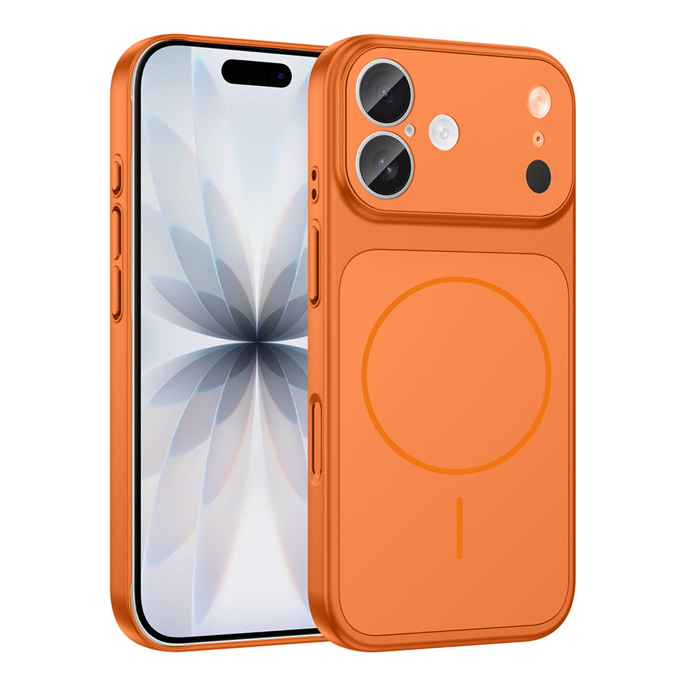Apple iPhone 16 Kılıf Zore M-Safe Şarj Özellikli Kamera Korumalı Formen Kapak Turuncu
