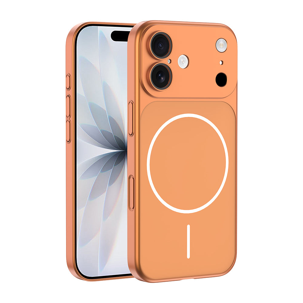 Apple iPhone 16 Kılıf Zore M-Safe Şarj Özellikli Kamera Korumalı Spark Kapak Turuncu