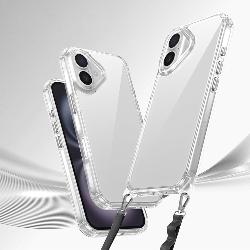 Apple iPhone 16 Plus Kılıf Airbagli Takılabilir Askı Aparatlı Zore Snap Silikon Kapak Şeffaf