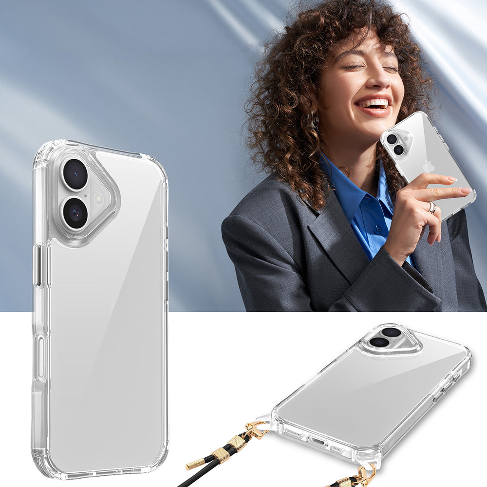 Apple iPhone 16 Plus Kılıf Airbagli Takılabilir Askı Aparatlı Zore Snap Silikon Kapak Şeffaf