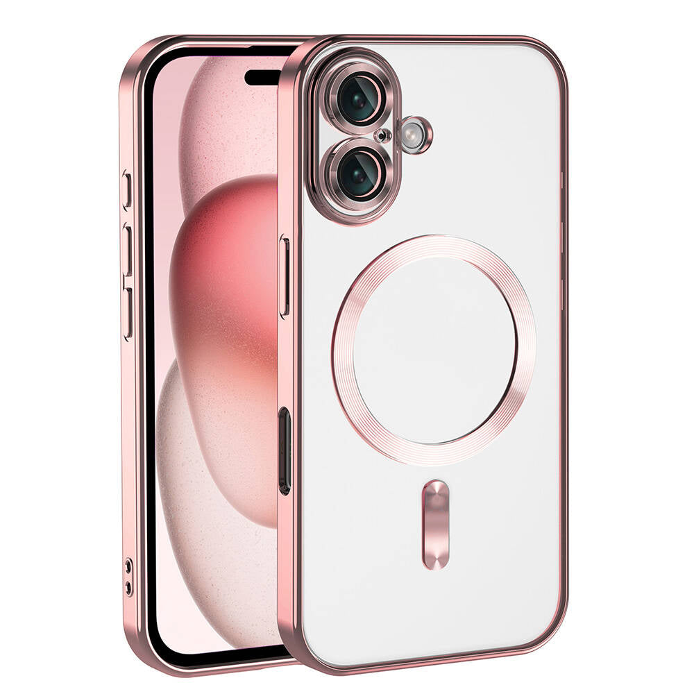 Apple iPhone 16 Plus Kılıf Kamera Korumalı M-safe Wireless Şarj Özellikli Zore Demre Kapak Rose Gold