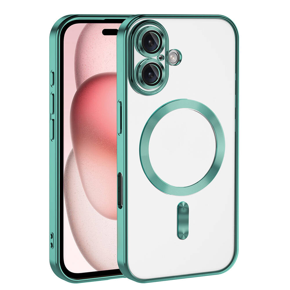 Apple iPhone 16 Plus Kılıf Kamera Korumalı M-safe Wireless Şarj Özellikli Zore Demre Kapak Yeşil