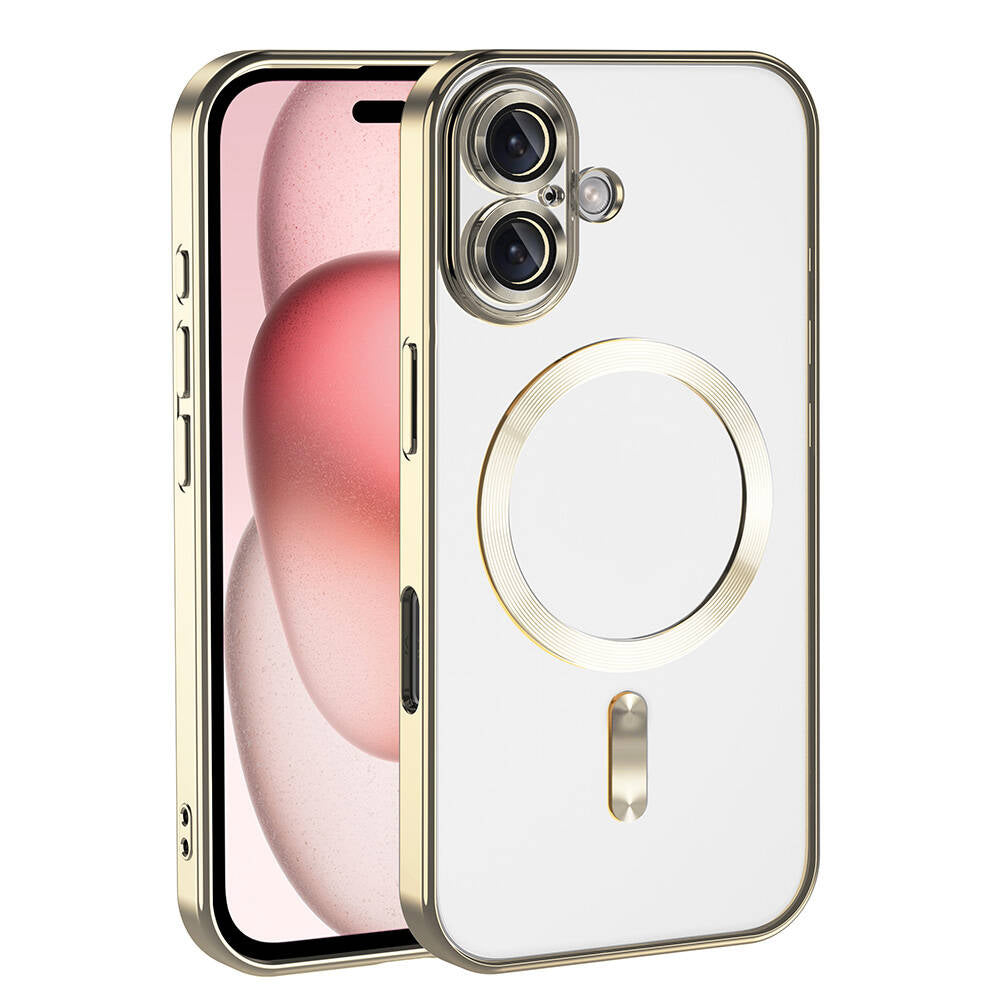Apple iPhone 16 Plus Kılıf Kamera Korumalı M-safe Wireless Şarj Özellikli Zore Demre Kapak Gold