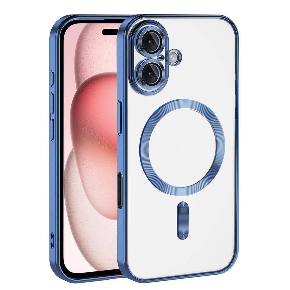 Apple iPhone 16 Plus Kılıf Kamera Korumalı M-safe Wireless Şarj Özellikli Zore Demre Kapak Mavi