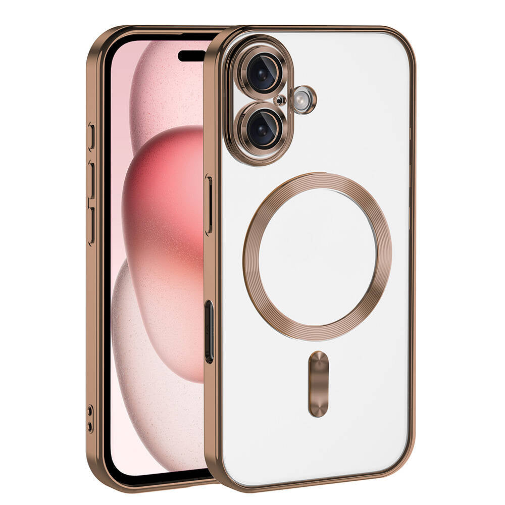 Apple iPhone 16 Plus Kılıf Kamera Korumalı M-safe Wireless Şarj Özellikli Zore Demre Kapak Desert Titanyum